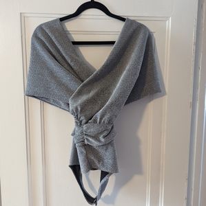Off-the-shoulder wrap top sparkly silver body suit